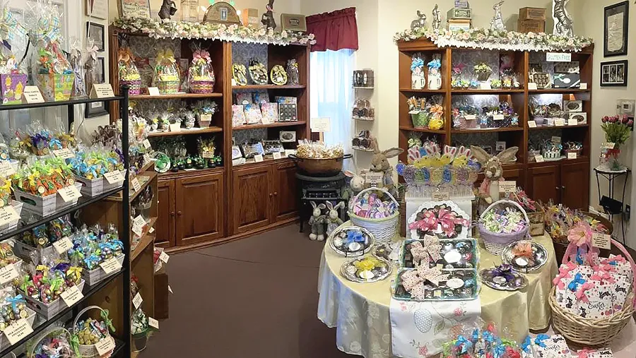Easter Chocolate display at the Chocolate Truffle in Reading MA